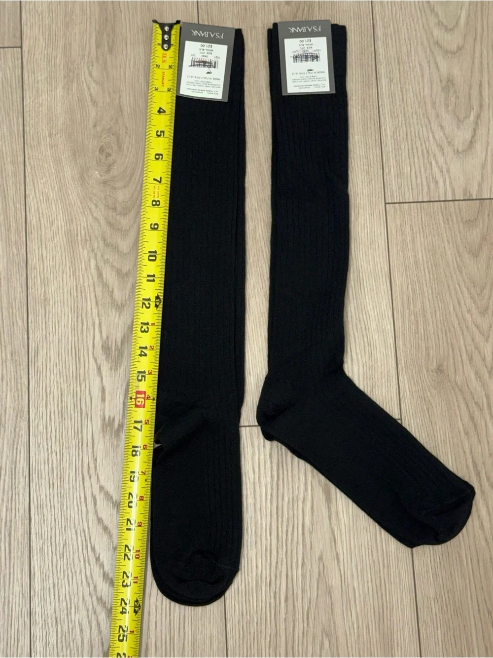 Jos. A. Bank Black Ribbed Merino Wool Over-The-Calf Socks - Pair Shoe size 8-12